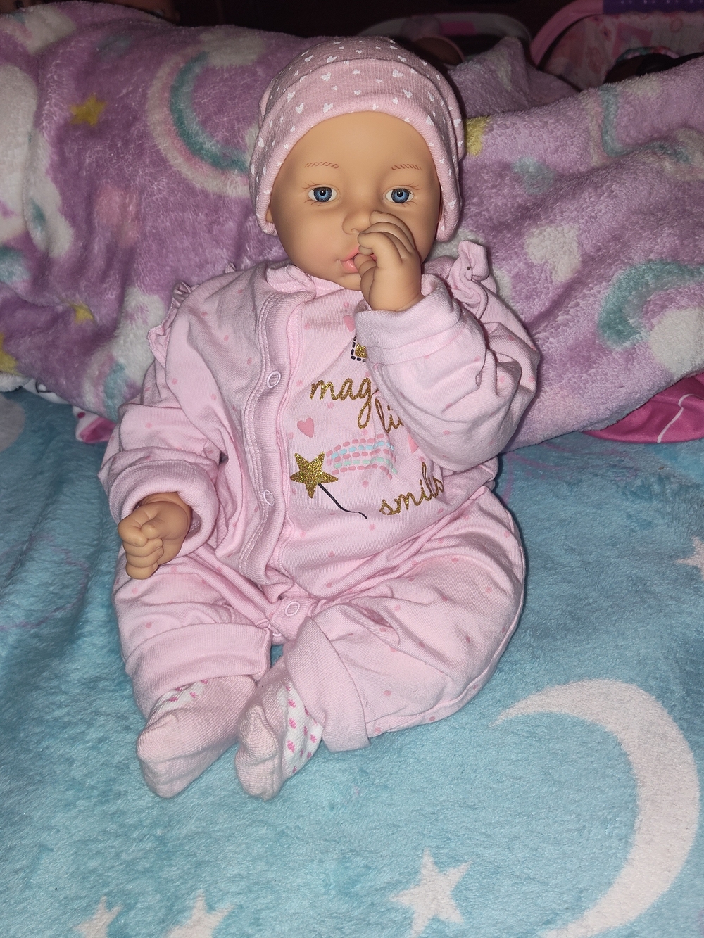 1998 Vintage Baby Doll in Pink Sleepwear with Hat - Cute Thumbsucking Pose